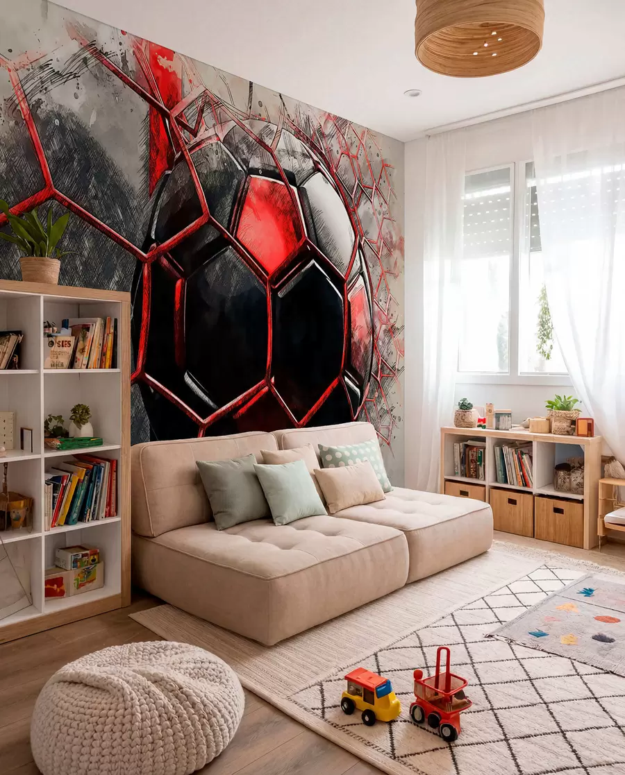 murales de pared Fútbol en movimiento rojo u72803