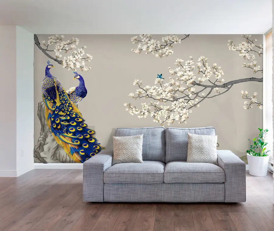 Murales de pared Pavo real en ramas de Sakura u79801 murales de pared Pavo real en ramas de Sakura u79801