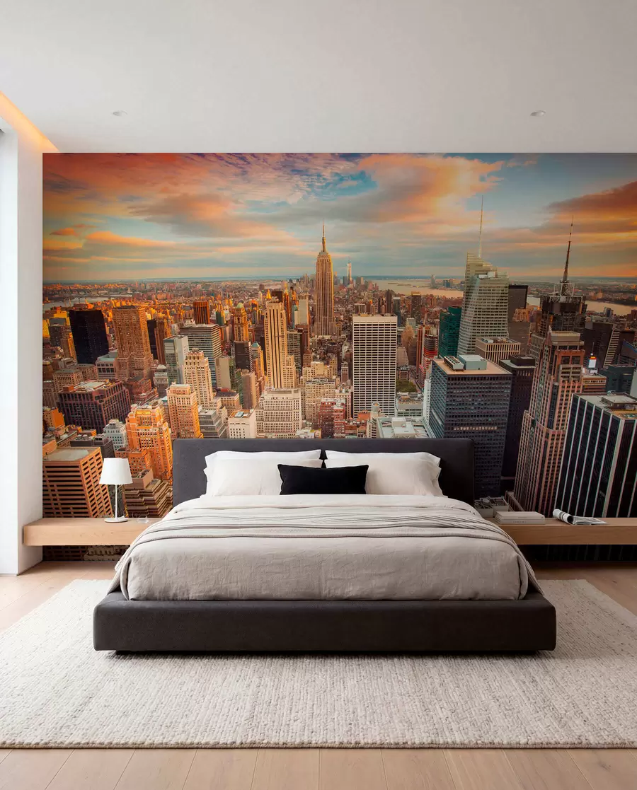 murales de pared Vista aérea a la puesta de sol de Nueva York u80529