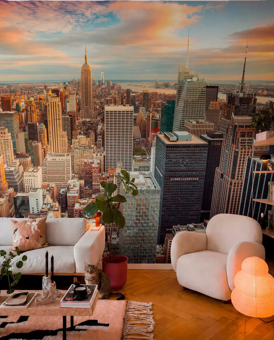 murales de pared Vista aérea a la puesta de sol de Nueva York u80529