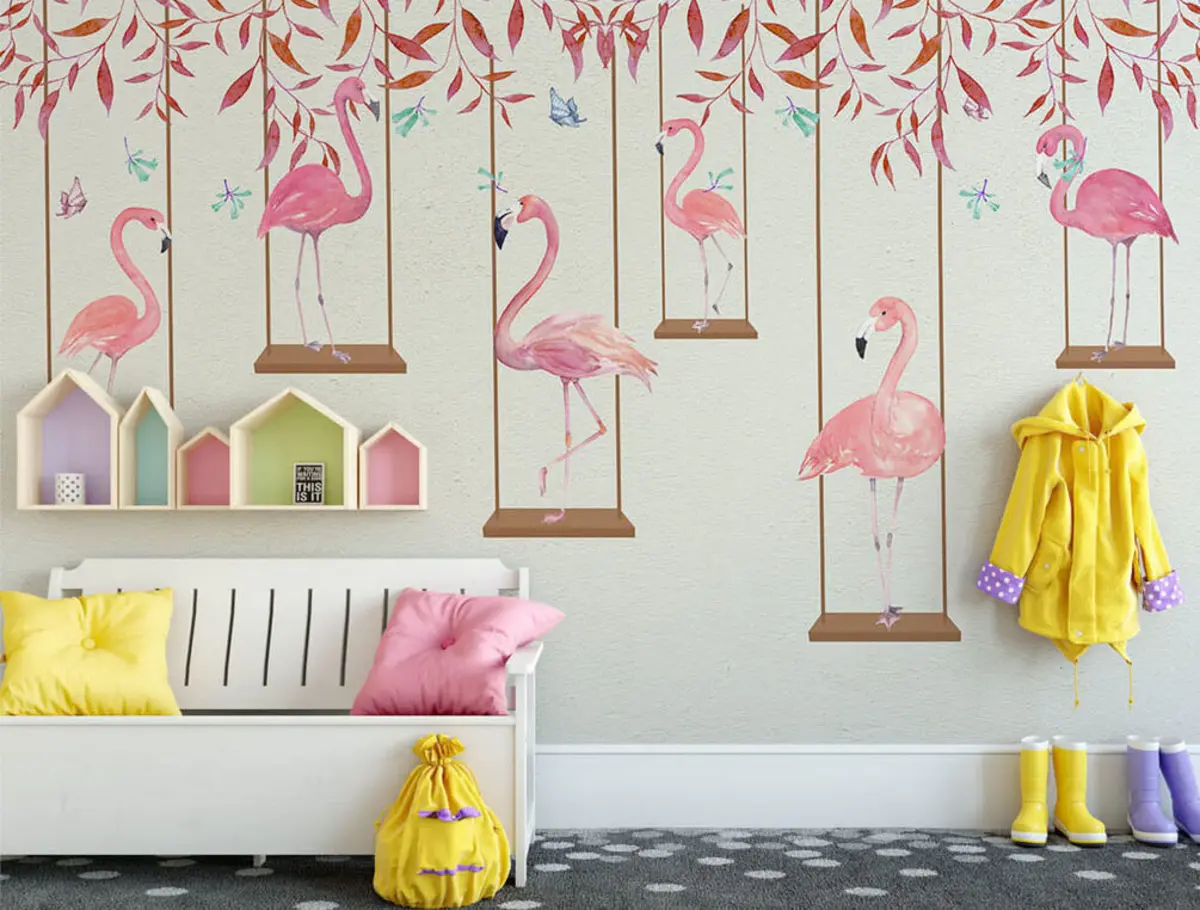murales de pared Flamencos en columpios u21345