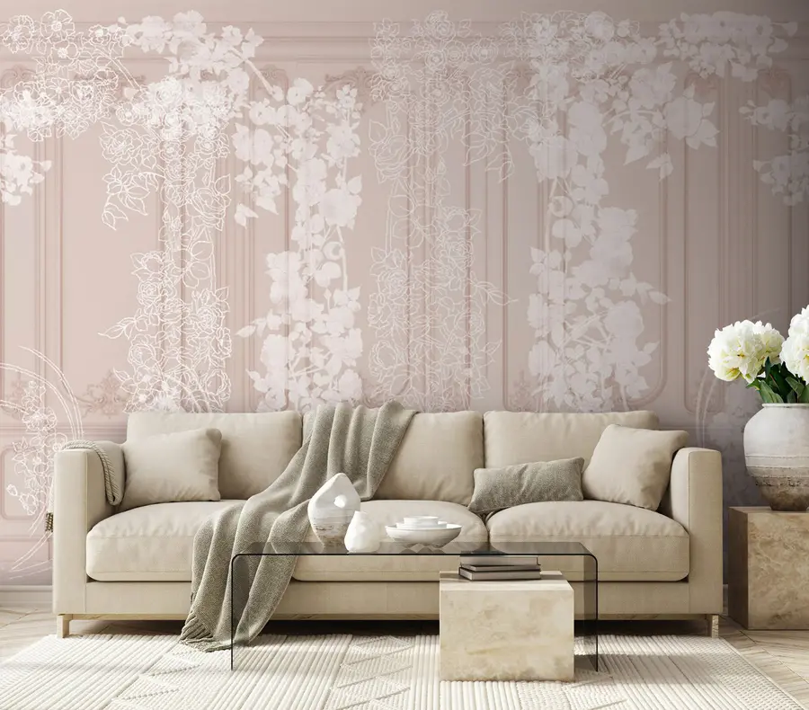 Murales de pared Muro de Buaseri clásico con flores blancas u73533 murales de pared Muro de Buaseri clásico con flores blancas u73533