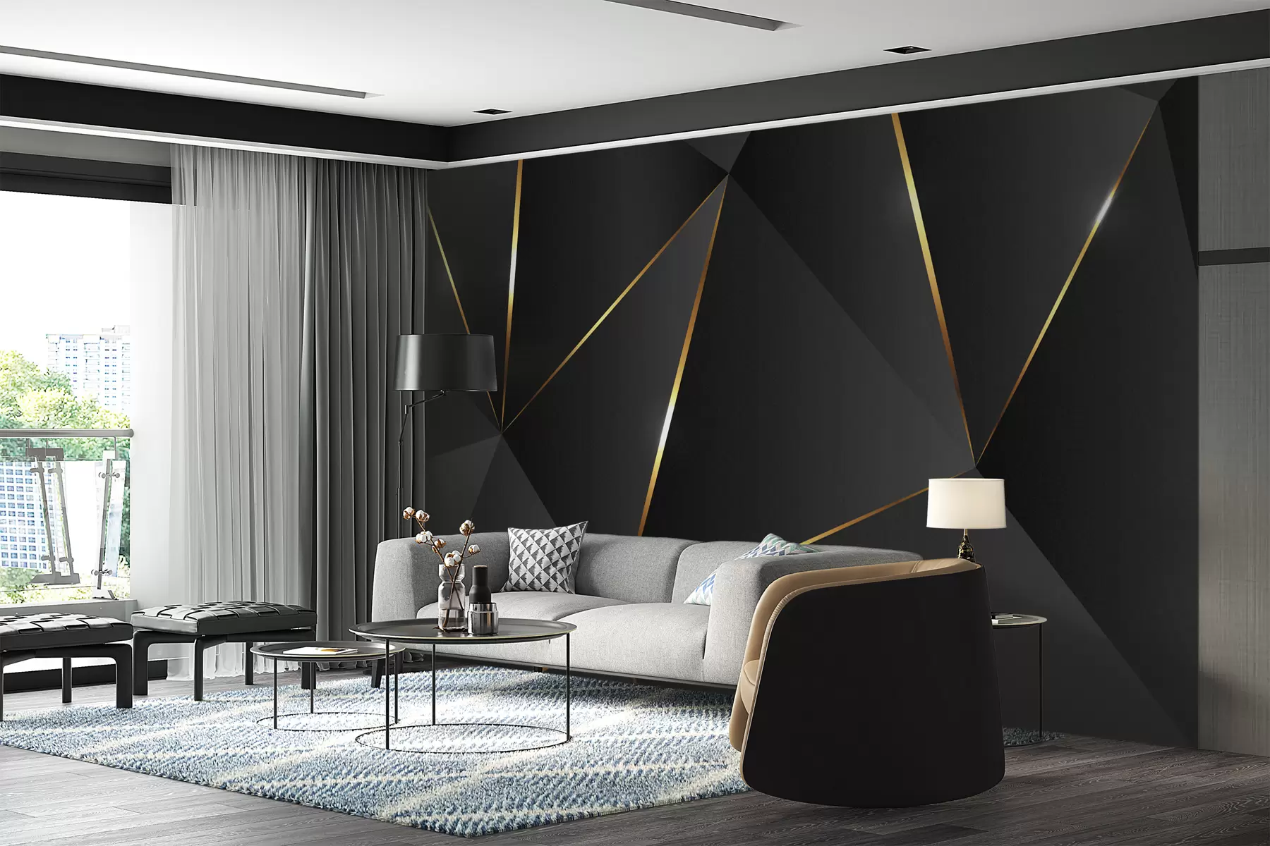 murales de pared triángulos 3D con líneas u73616