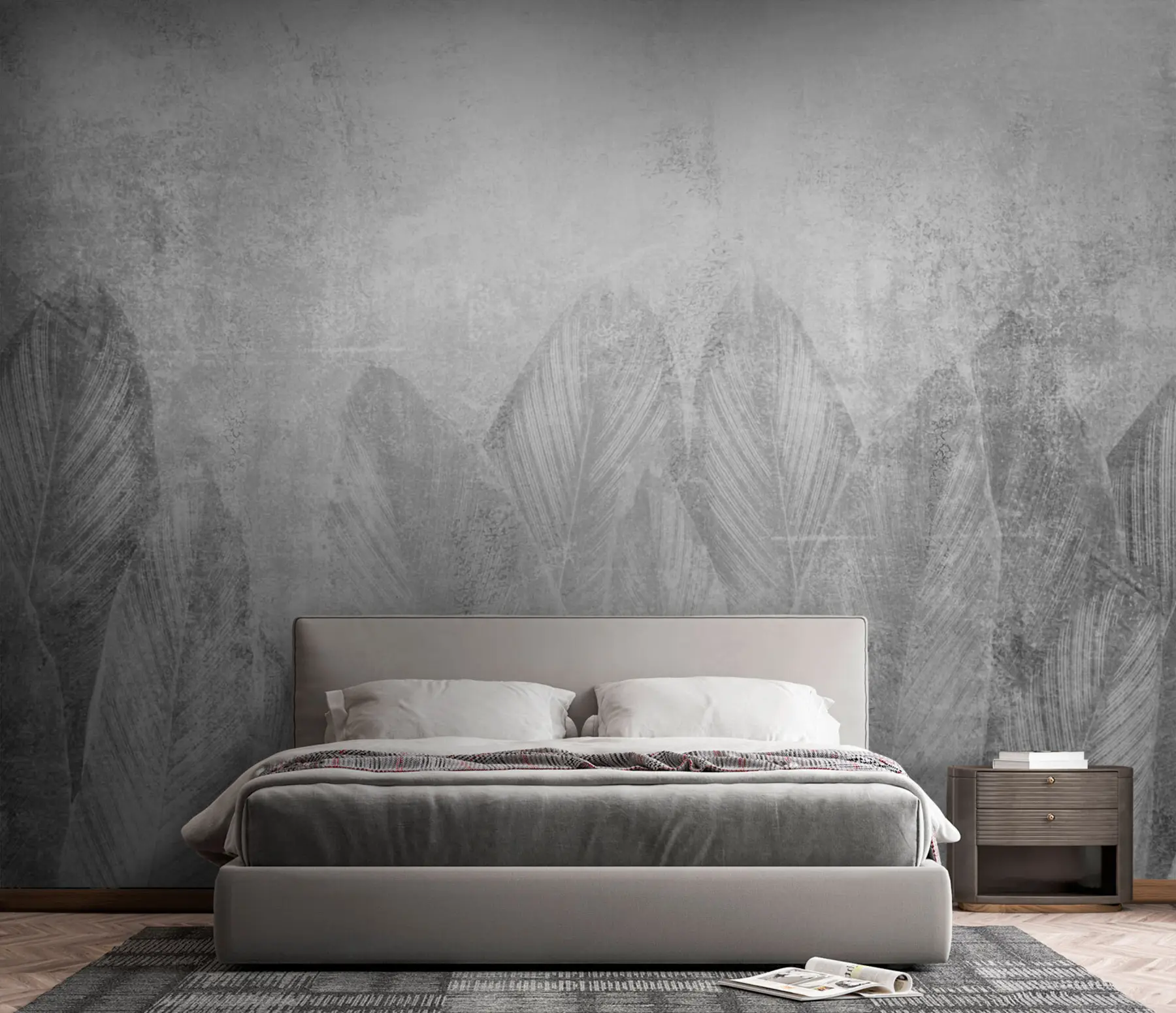 murales de pared Hojas de palma de decoración moderna sobre un fondo de concreto u73876