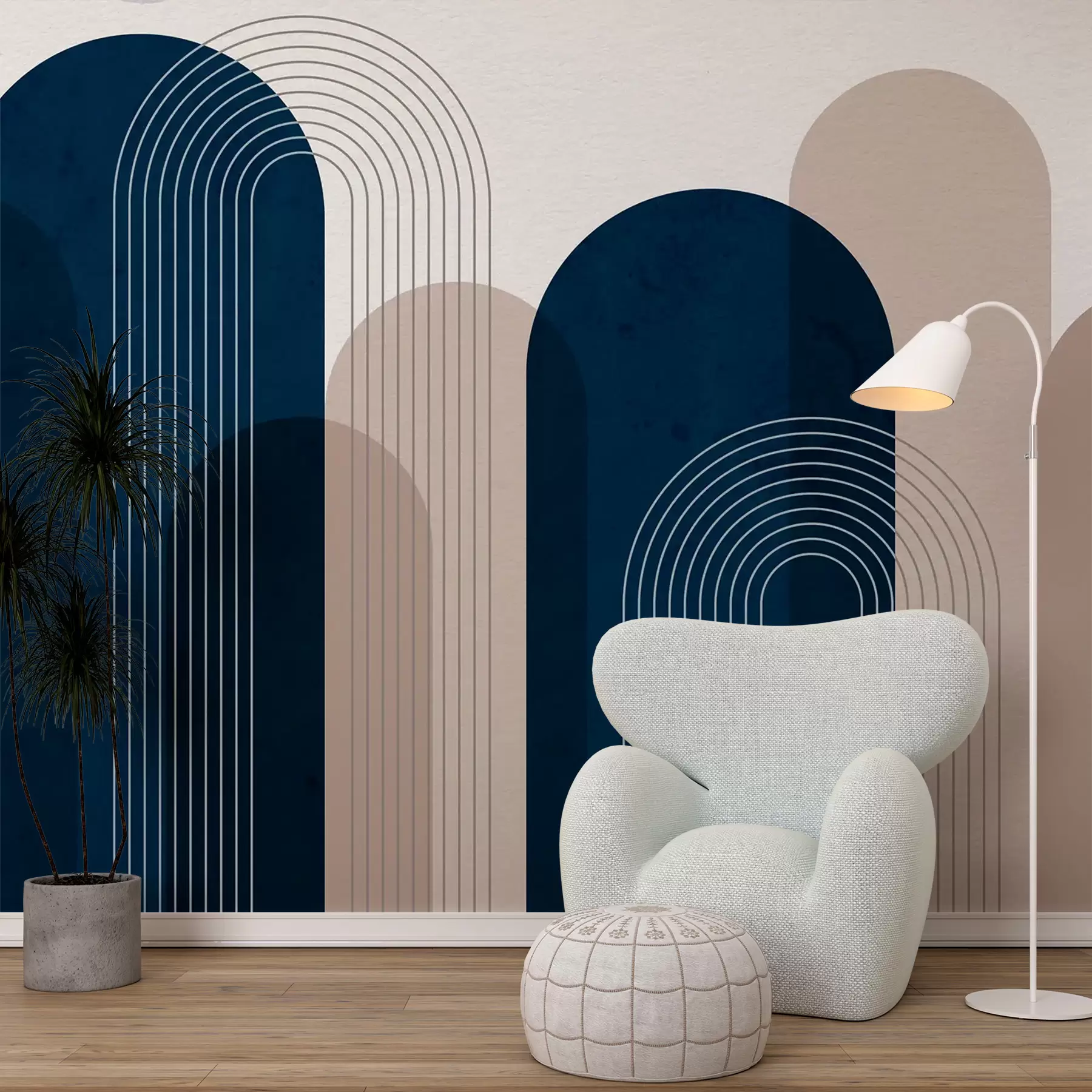 Murales de pared Arcos abstractos azul y beige u73098 murales de pared Arcos abstractos azul y beige u73098