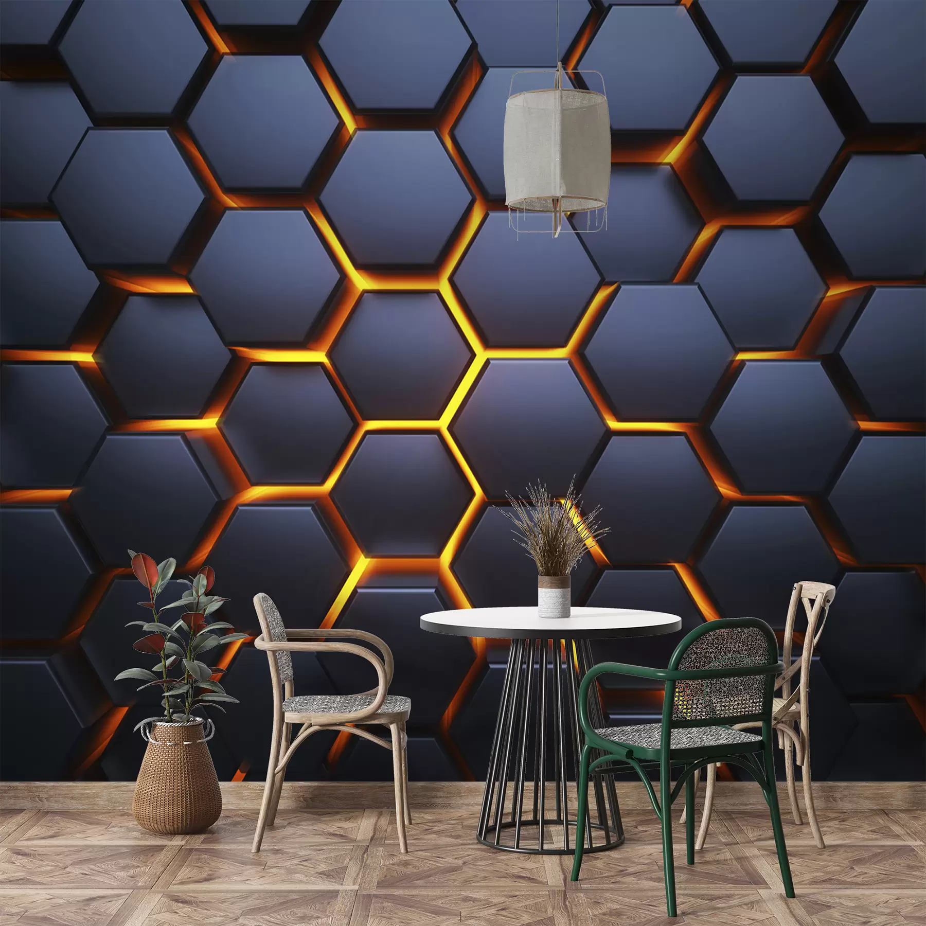 murales de pared Resplandor de luz bajo los hexágonos u93570