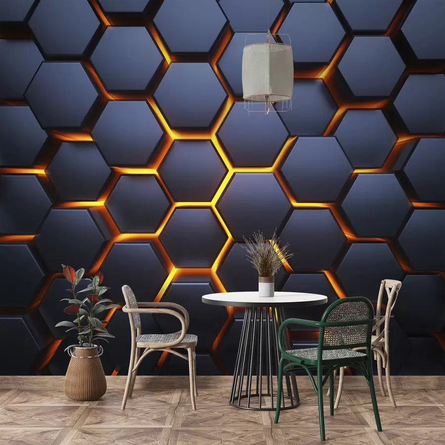 murales de pared Resplandor de luz bajo los hexágonos u93570