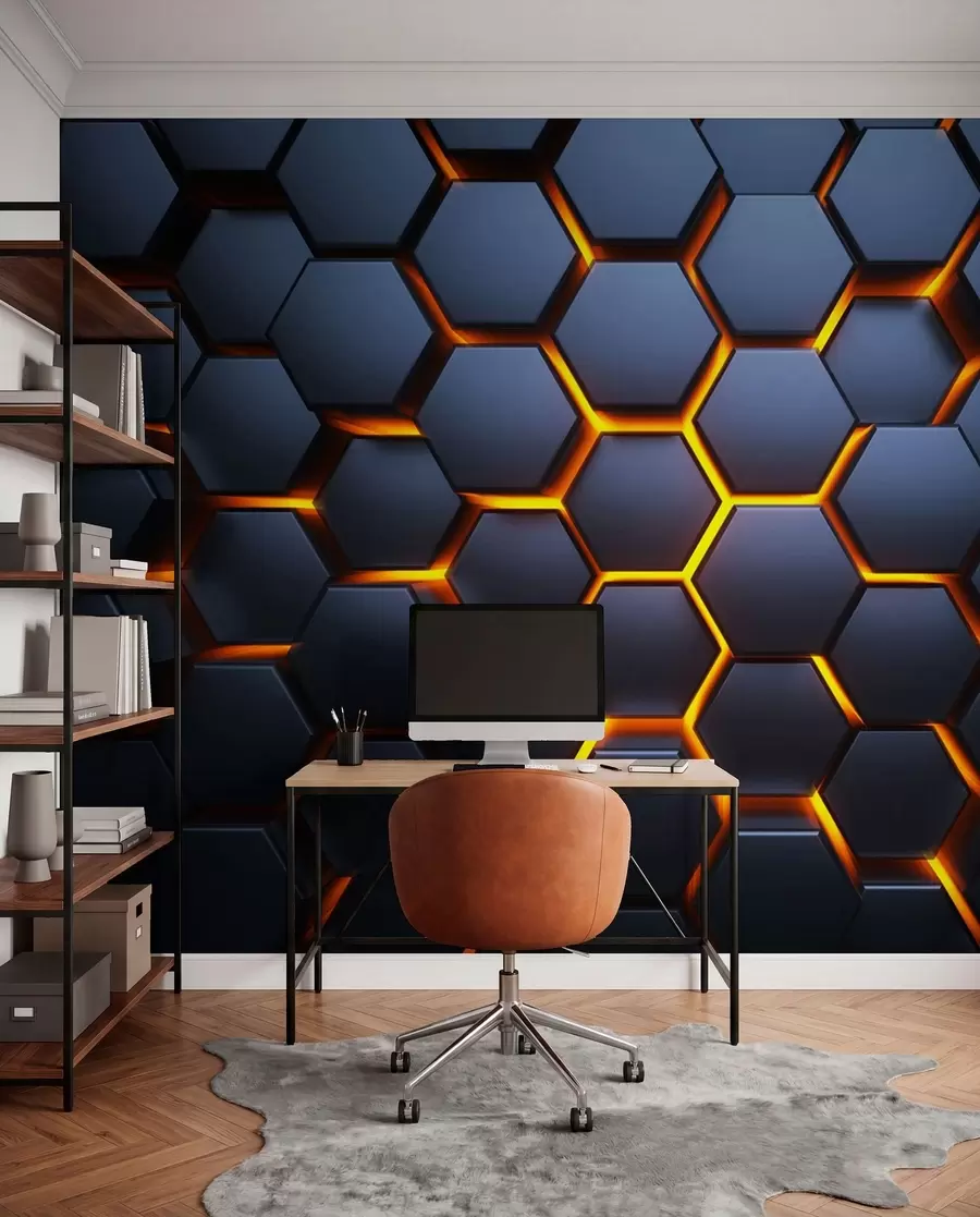 murales de pared Resplandor de luz bajo los hexágonos u93570