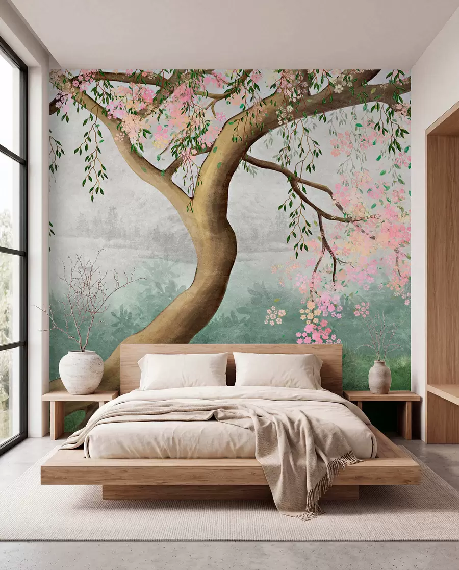 murales de pared Árbol en flor en la colina u93587