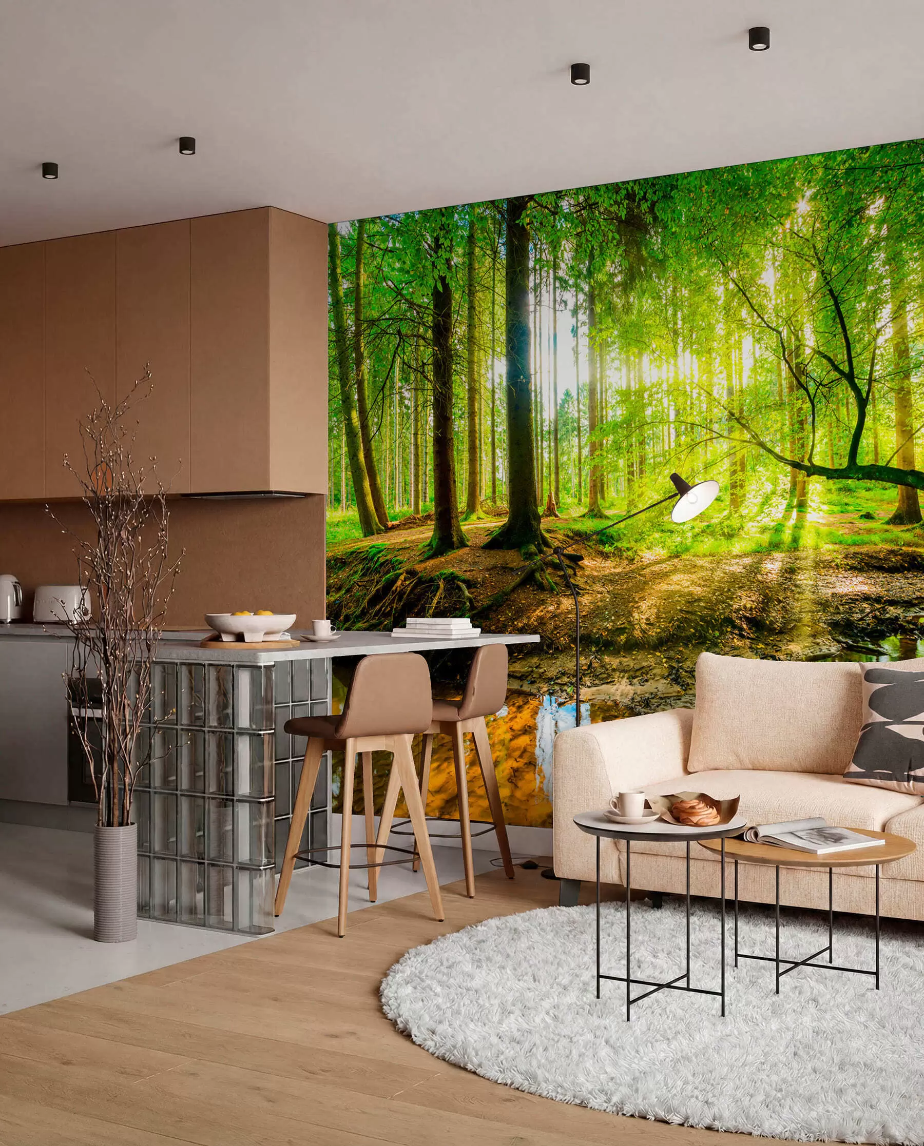 murales de pared Arroyo del bosque al sol u93621