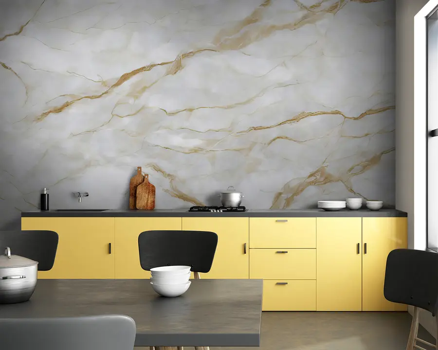murales de pared Mármol blanco con líneas beige u93433