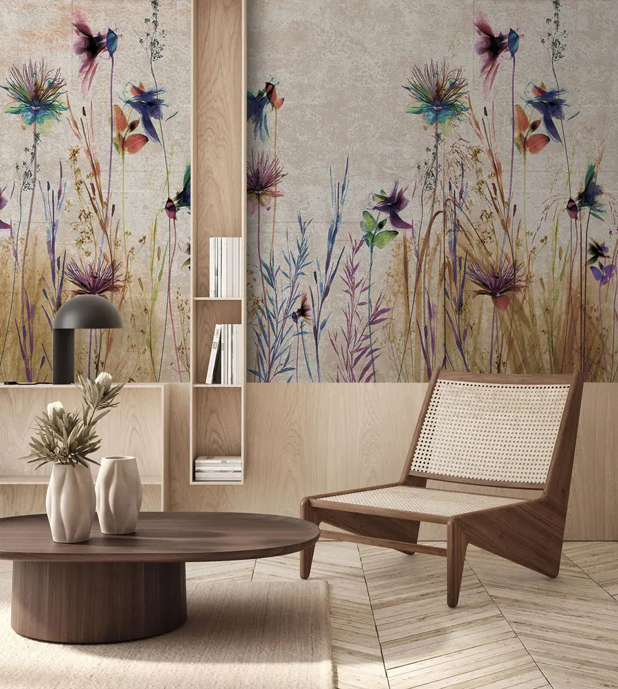 murales de pared Flores altas inusuales sobre un fondo beige u93672