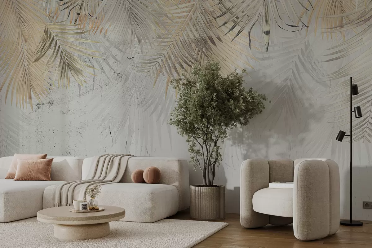 murales de pared Hojas tropicales ligeras al estilo del grunge u93843
