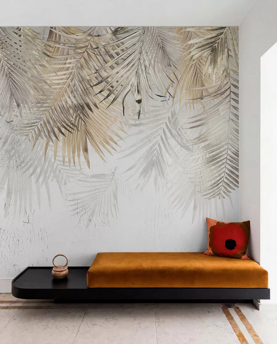 murales de pared Hojas tropicales ligeras al estilo del grunge u93843