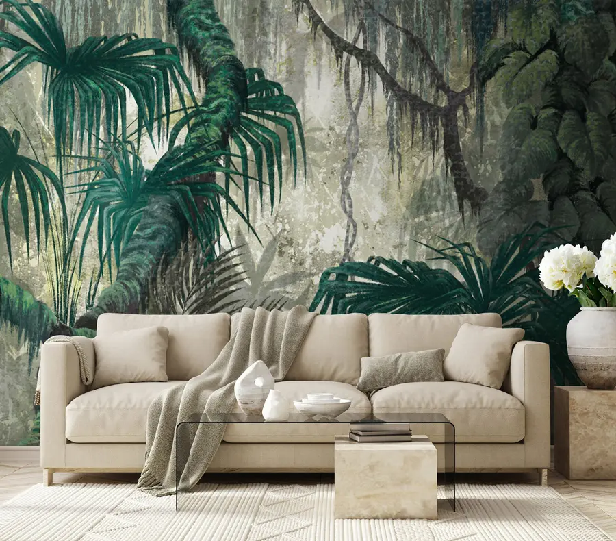 murales de pared Plantas y árboles tropicales sobre un fondo texturizado u78695