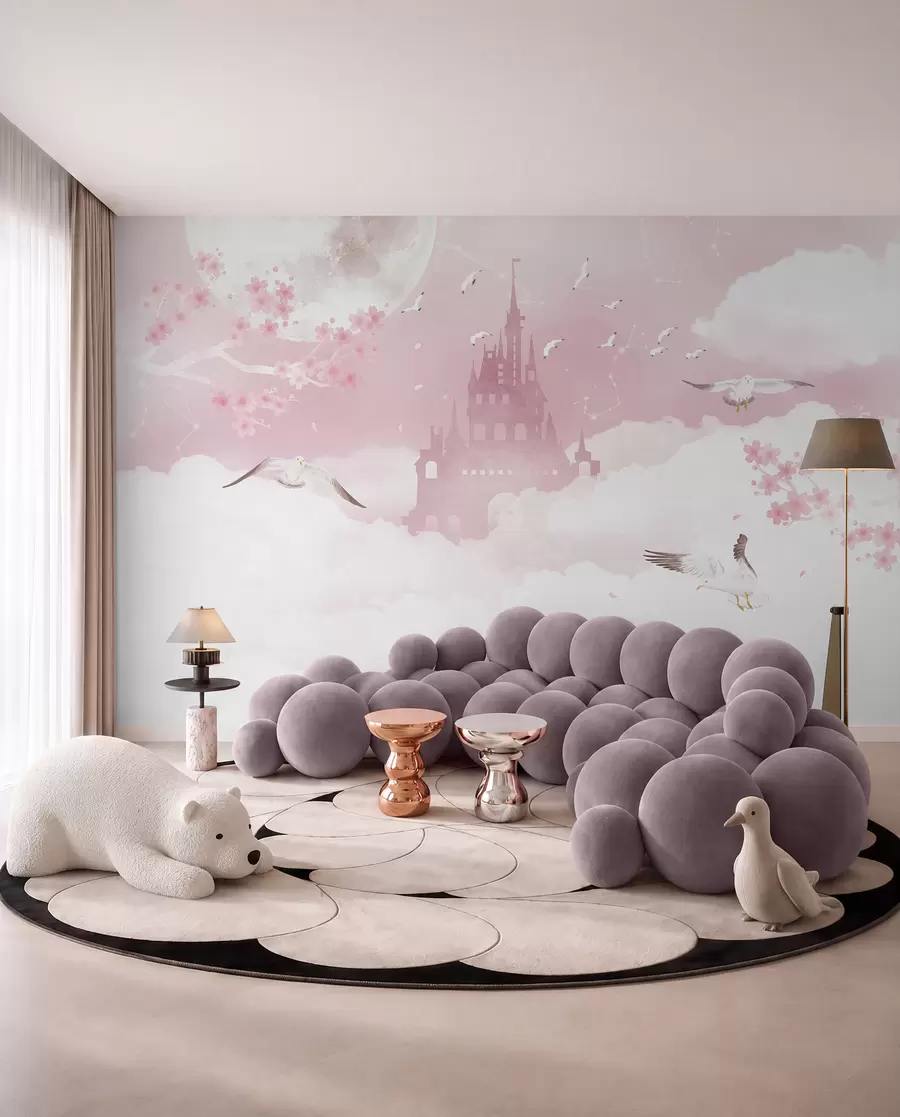 murales de pared Castillo entre nubes rosas u41232