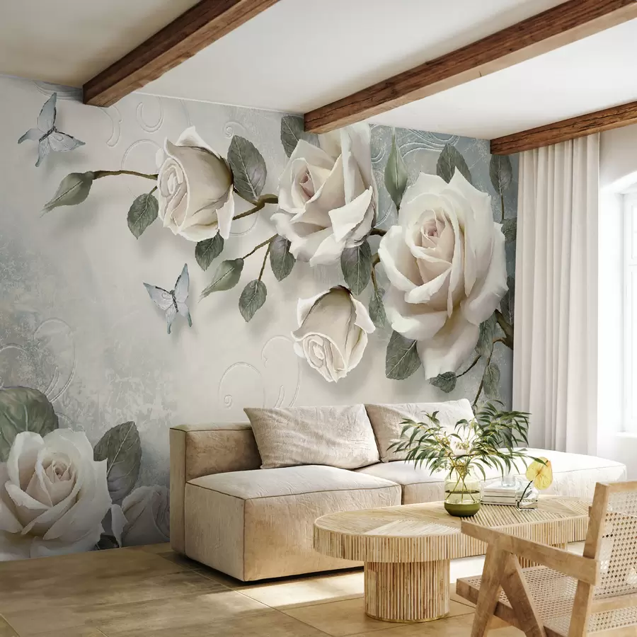 Murales de pared rosas crema, mariposas u80191 murales de pared rosas crema, mariposas u80191