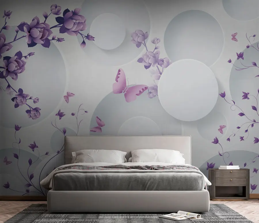 murales de pared Formas 3D con flores y mariposas u74482