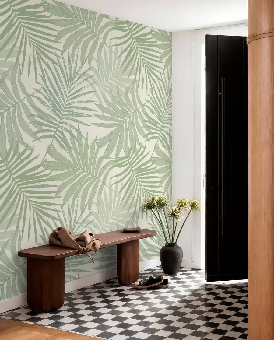 murales de pared Follaje tropical en tonos verde oliva pastel u74826