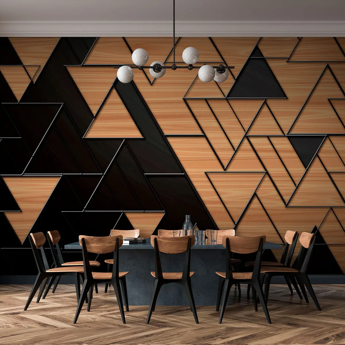 Murales de pared triángulos 3D gris oscuro y veteado de madera con líneas en relieve u75167 murales de pared triángulos 3D gris oscuro y veteado de madera con líneas en relieve u75167