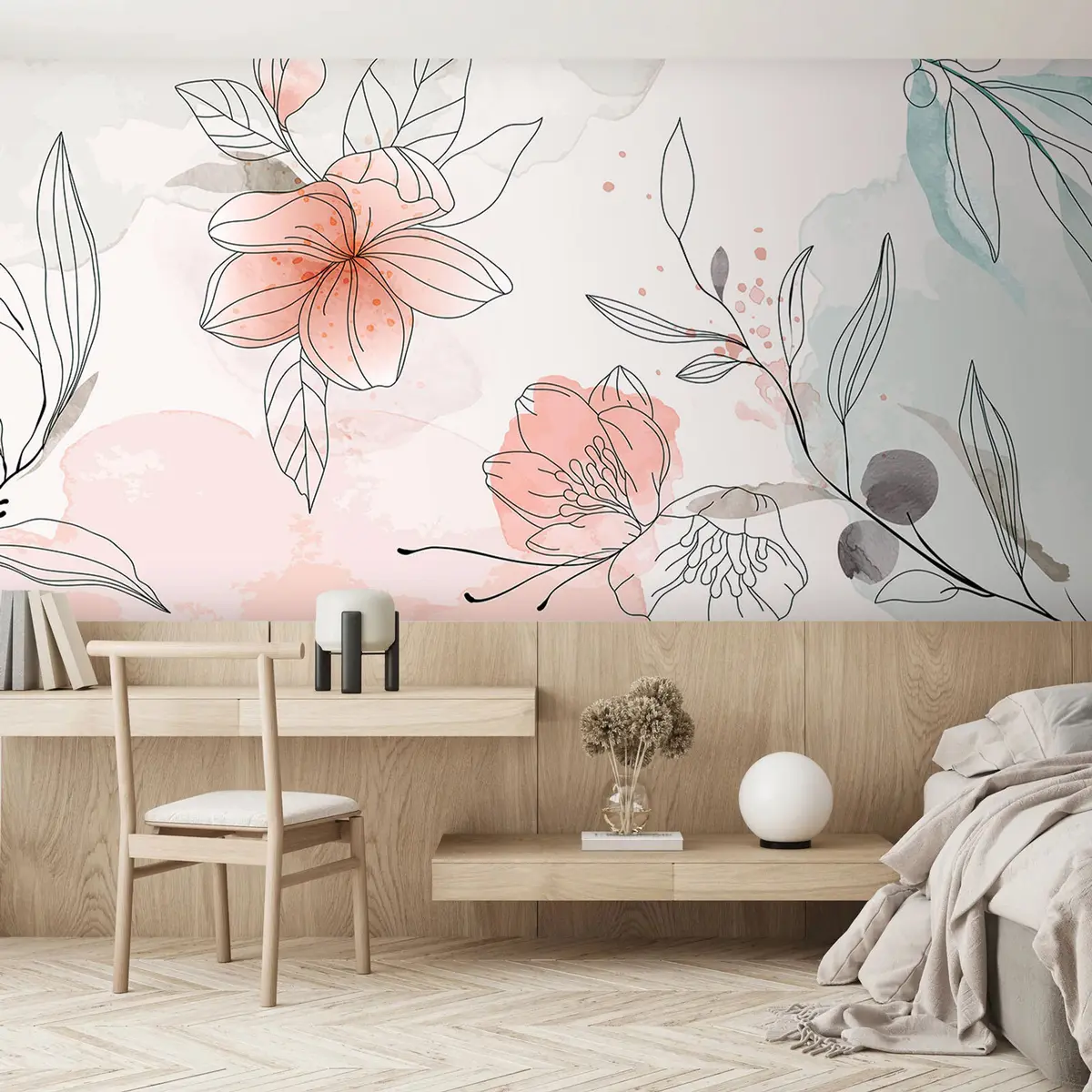 murales de pared Motivos botánicos con flores, ramas y hojas de eucalipto u74865