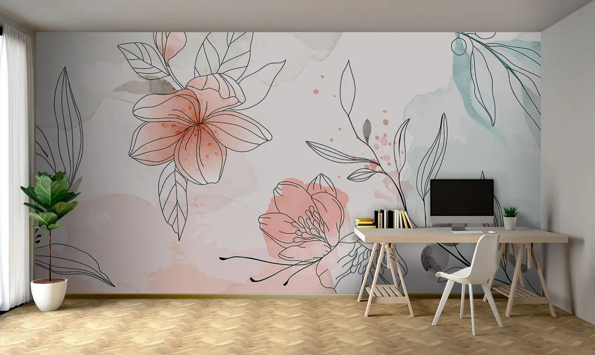 murales de pared Motivos botánicos con flores, ramas y hojas de eucalipto u74865