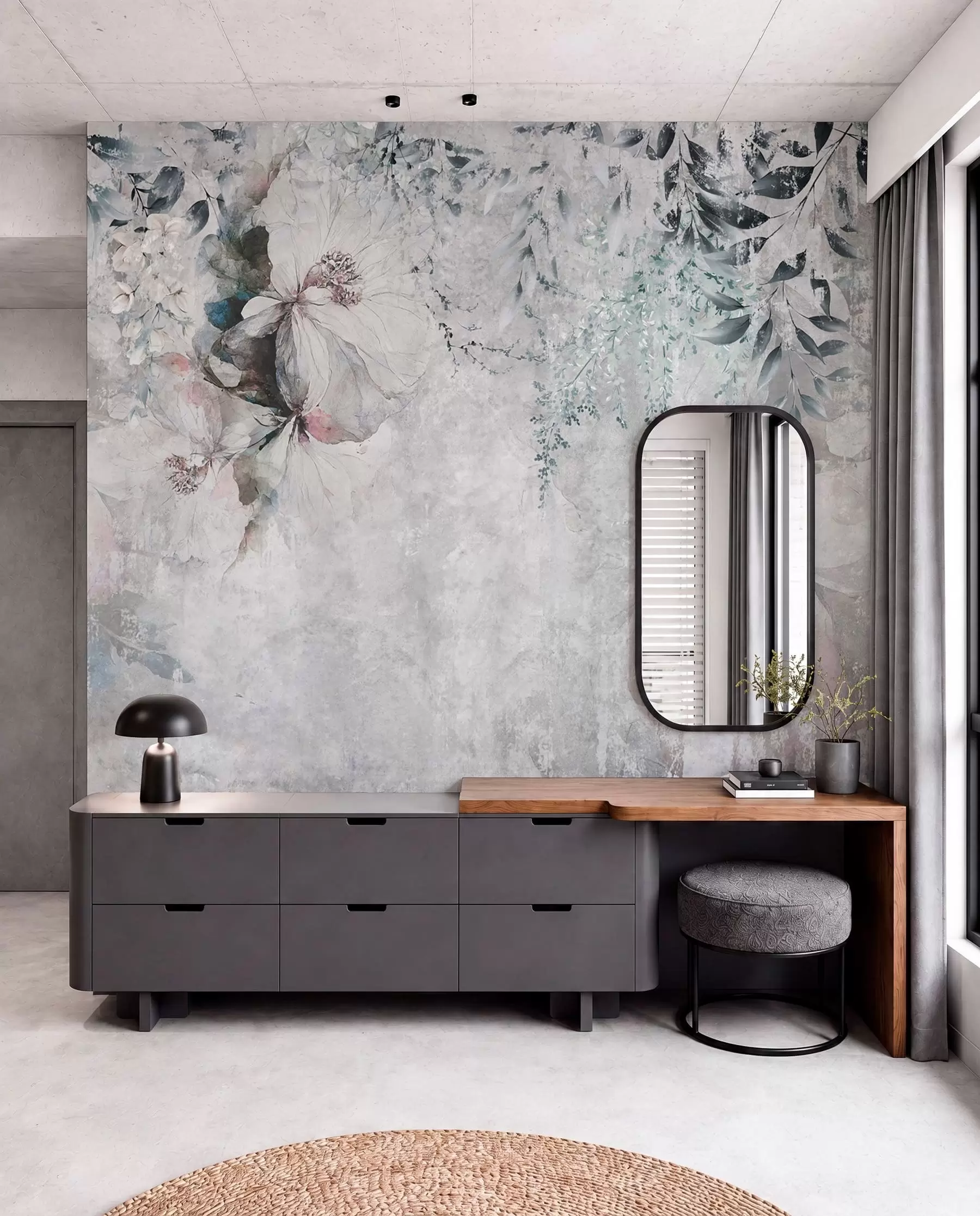 murales de pared Flores sobre gris desgastado u74746