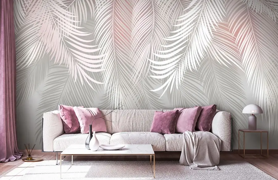 Murales de pared Exclusivas hojas de palmera con un tinte rosado u94130 murales de pared Exclusivas hojas de palmera con un tinte rosado u94130