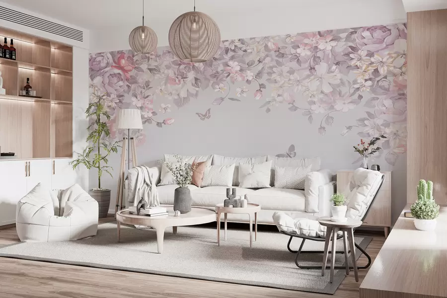 murales de pared Un jardín de boletos con flores y mariposas u94295