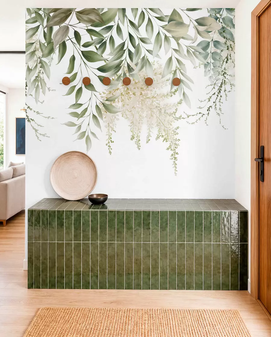 murales de pared Marco floral con greens de acuarela u94197