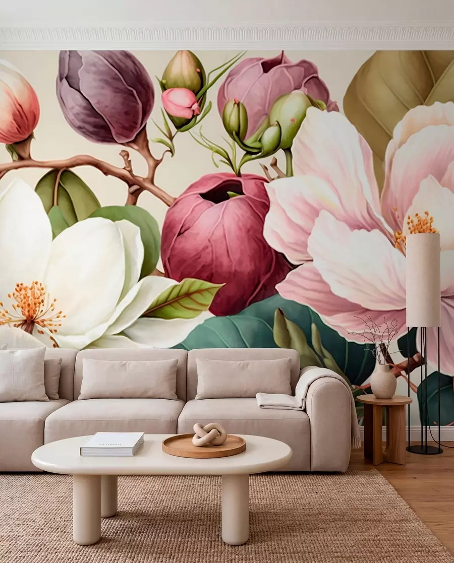 murales de pared pincel ligero de flores de acuarela u70654