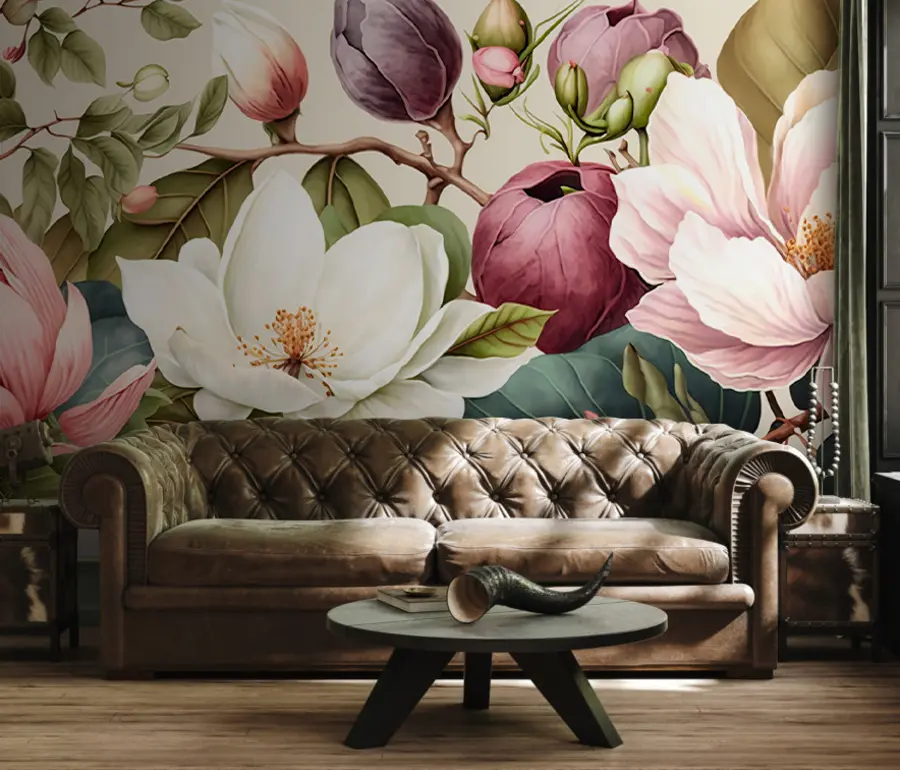 murales de pared pincel ligero de flores de acuarela u70654