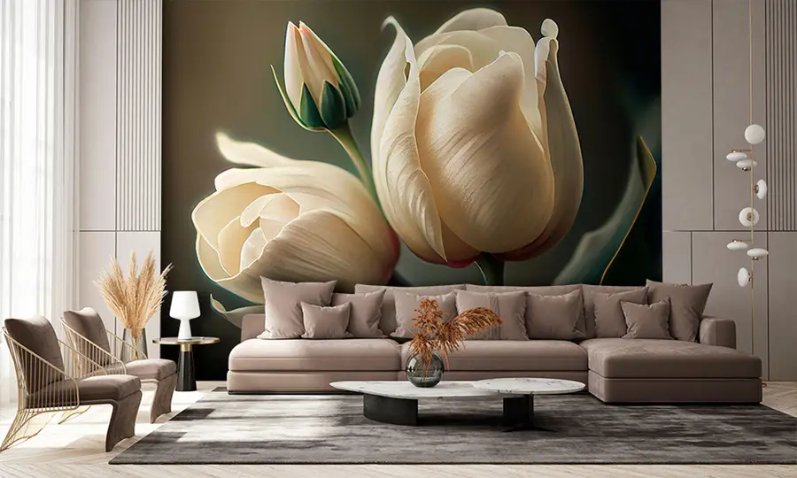Murales de pared Close-up de tulipanes blancos u94253 murales de pared Close-up de tulipanes blancos u94253