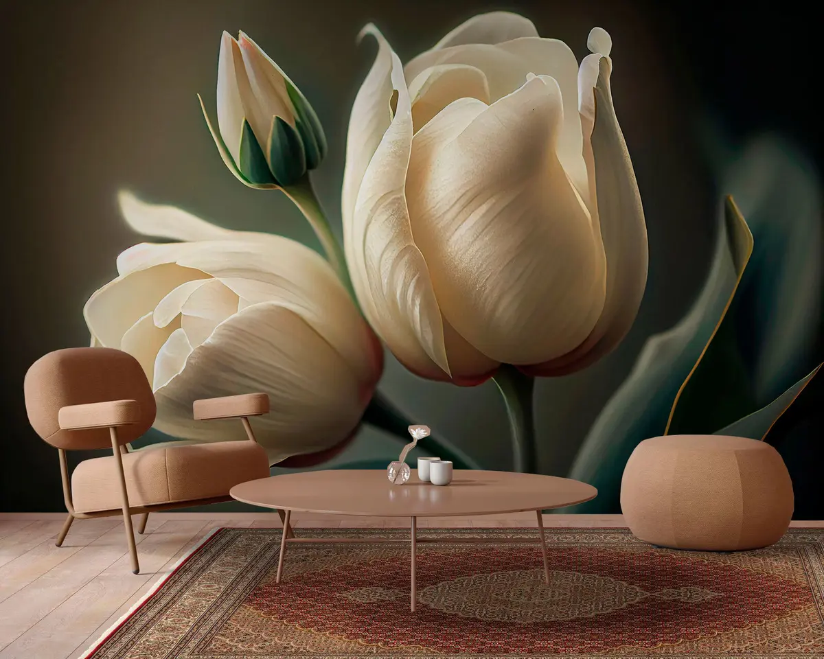 murales de pared Close-up de tulipanes blancos u94253
