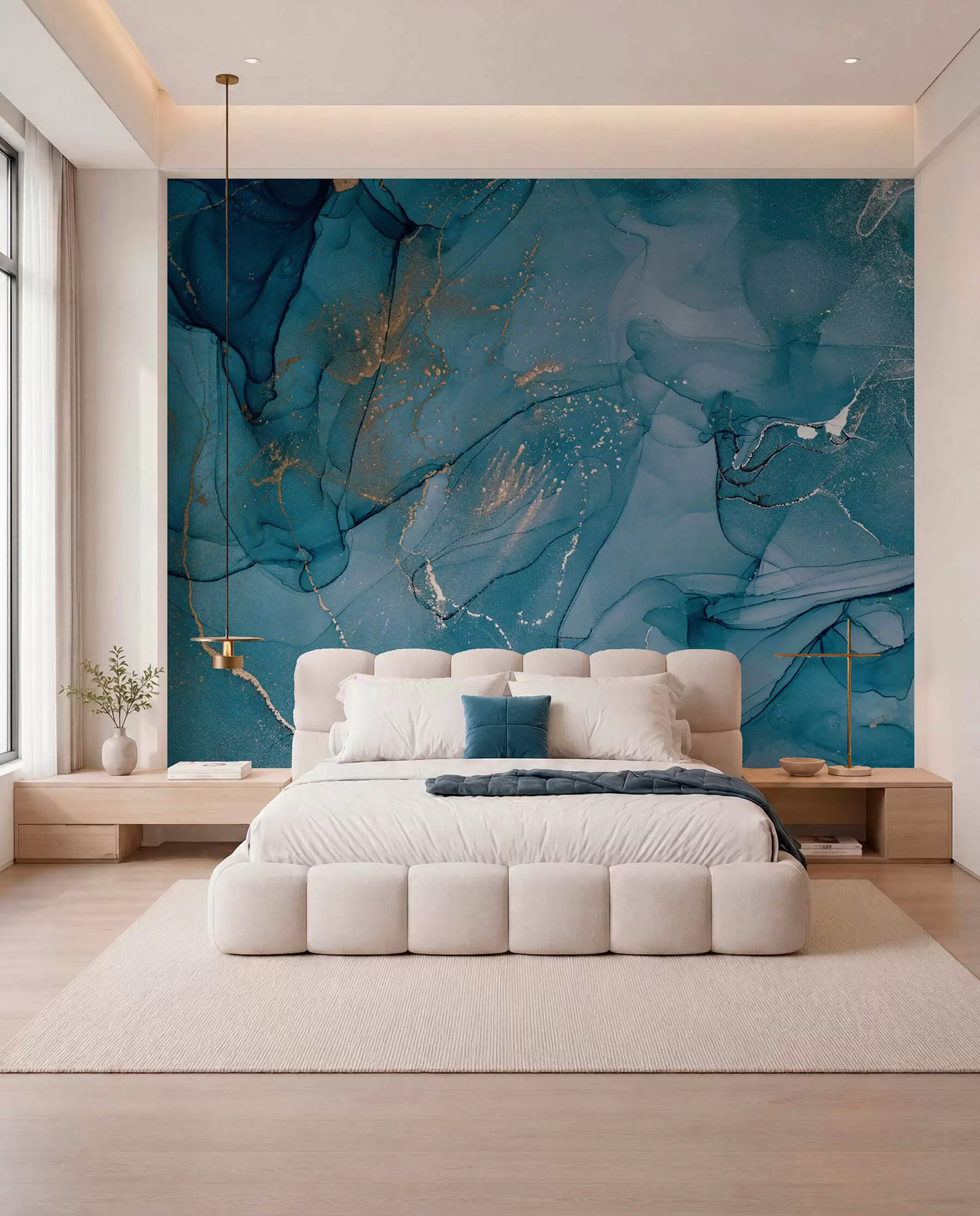 murales de pared Charcos de tinta azul verdosa u94262