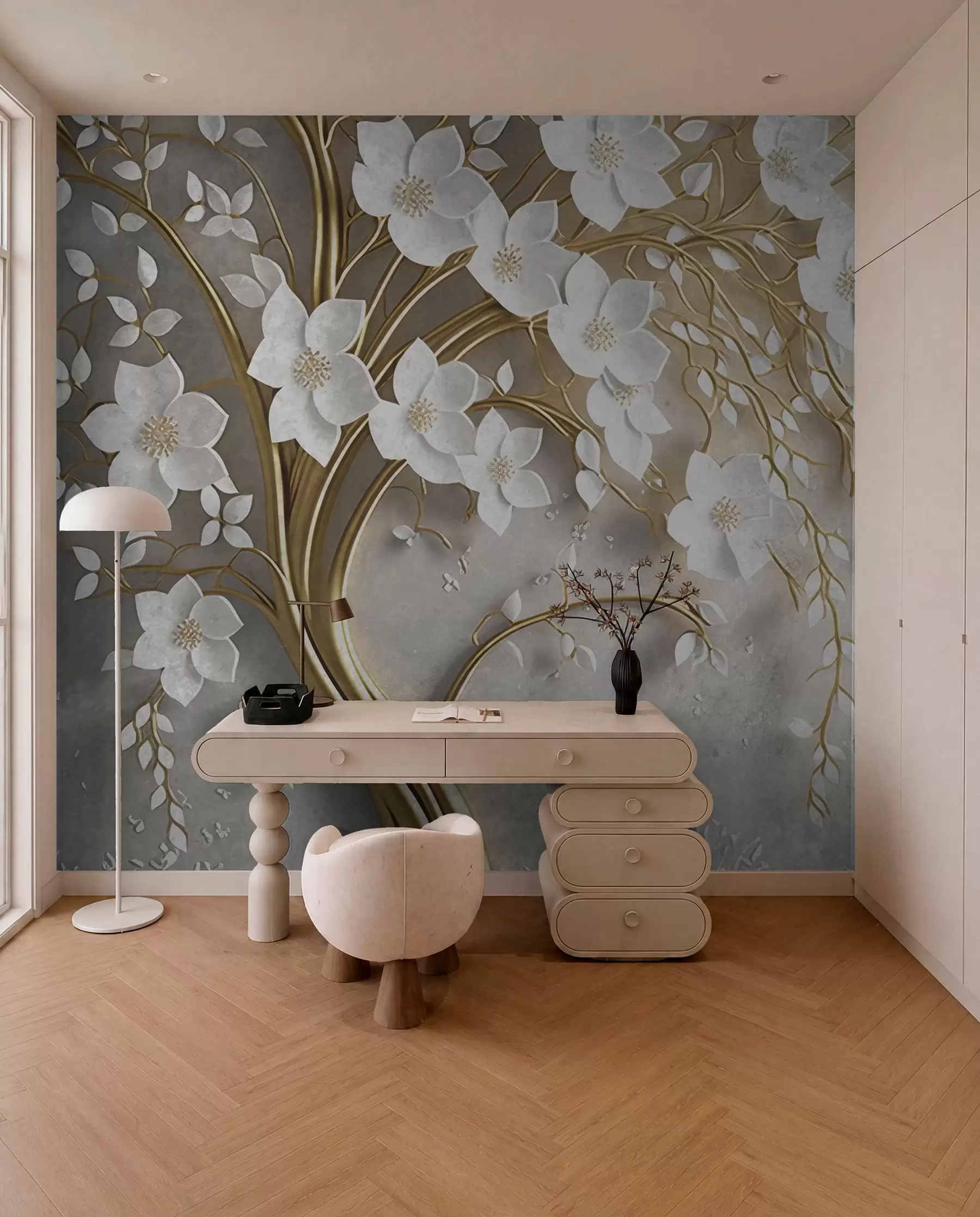 murales de pared Volutas de flores blancas u94015