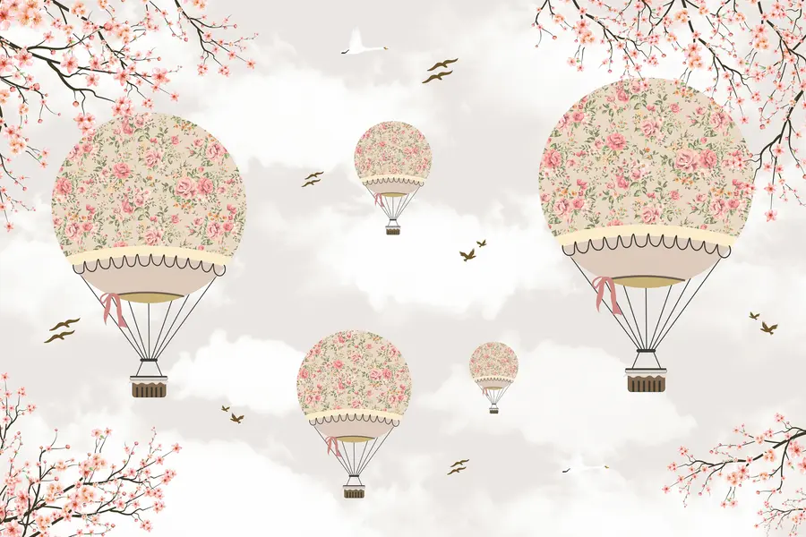 murales de pared Globos en flores y ramas de sakura. u94445