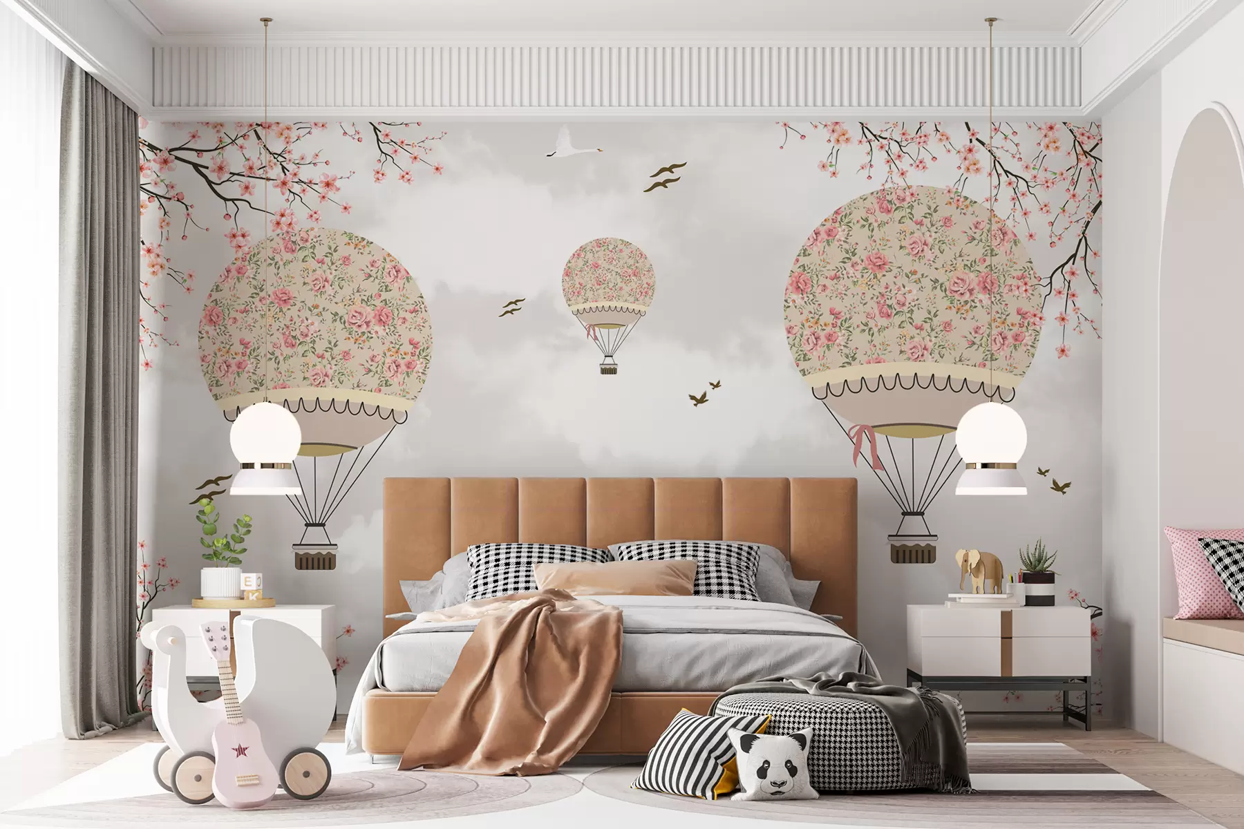 murales de pared Globos en flores y ramas de sakura. u94445
