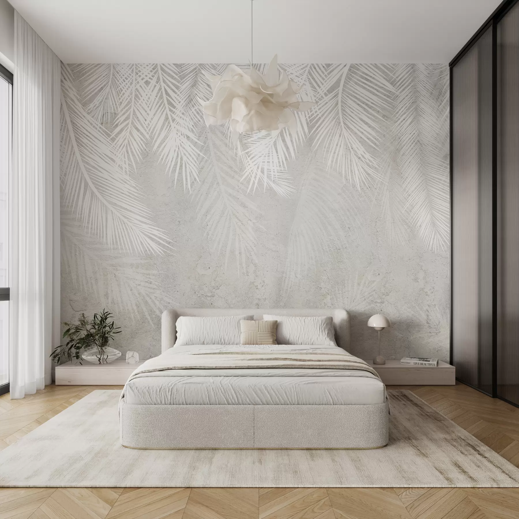 murales de pared Hojas de palma frágiles blancas con textura grunge u94286