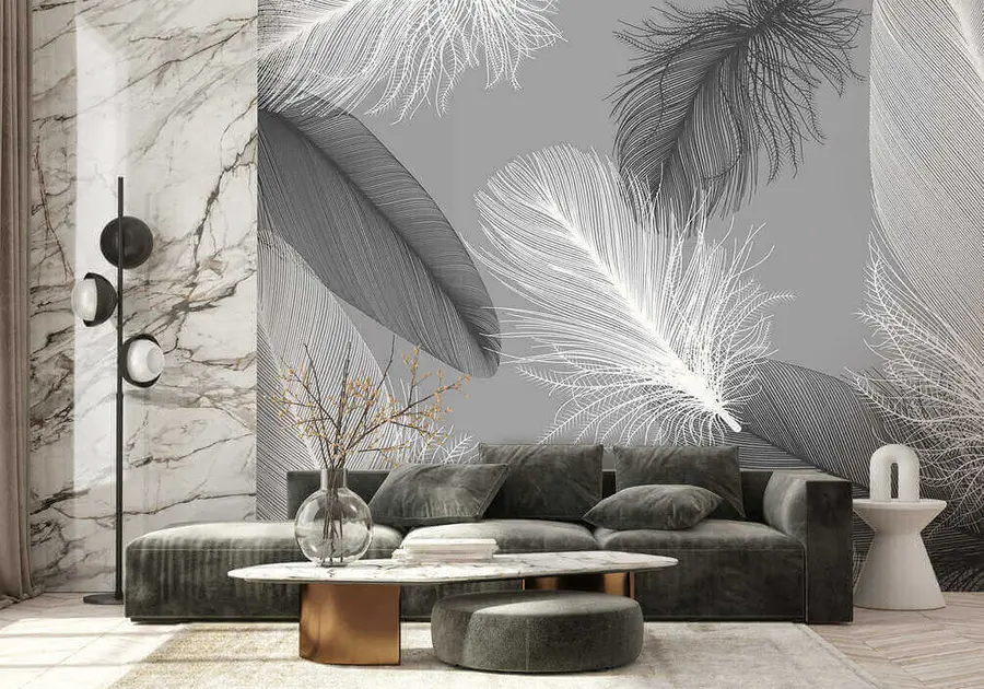 Murales de pared plumas blancas y negras u04919 murales de pared plumas blancas y negras u04919