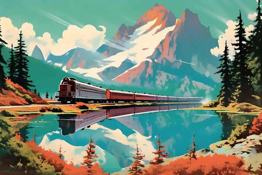 murales de pared Tren y paisaje de montaña u94759