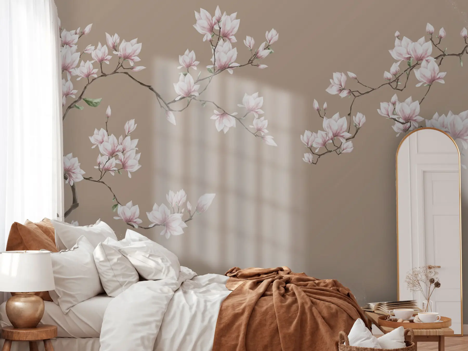 murales de pared Ramas florecientes de magnolia rosa u94363