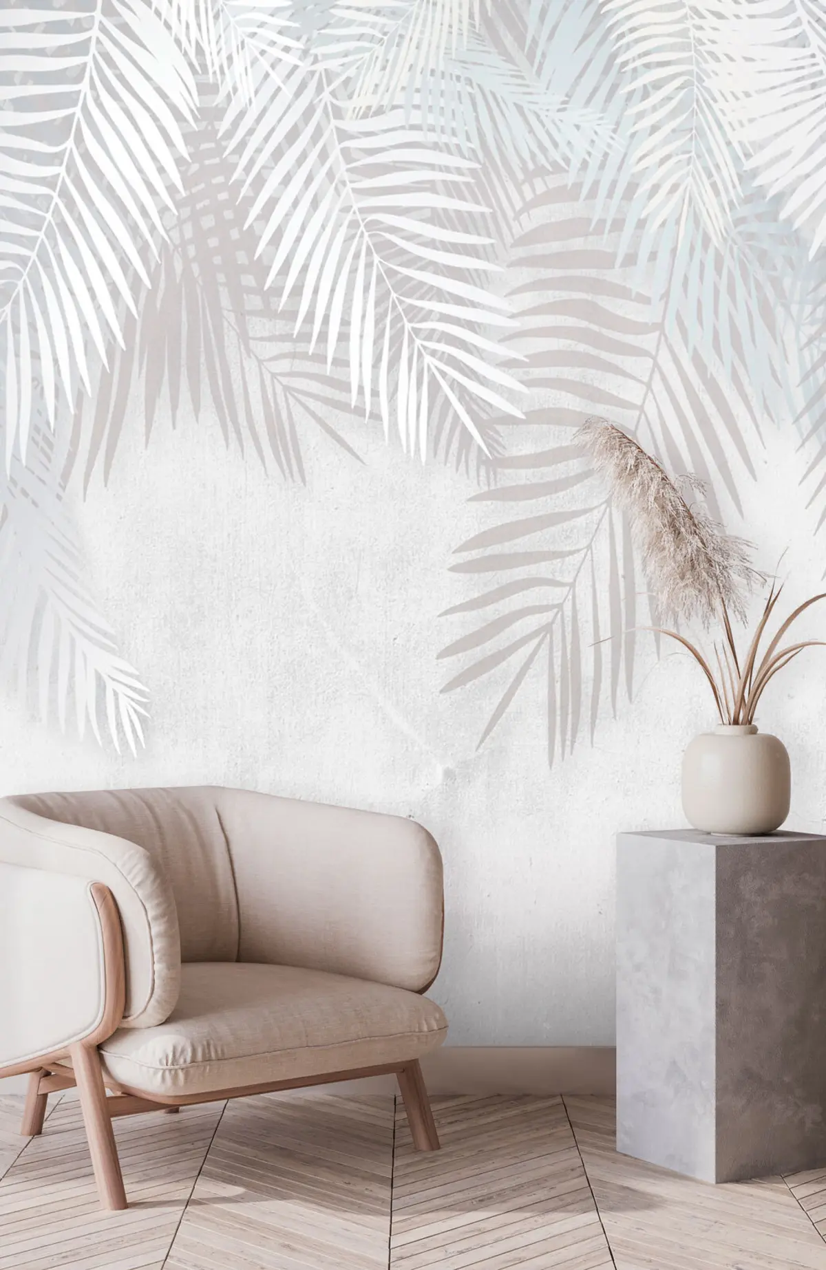 murales de pared Hojas de palma blanca en textura grunge u94457
