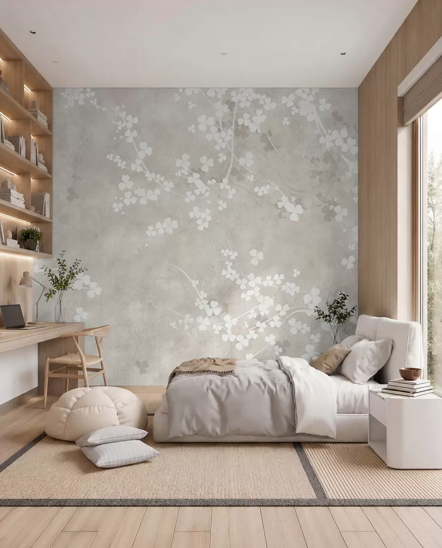 murales de pared Ramitas y flores frágiles blancas u94458
