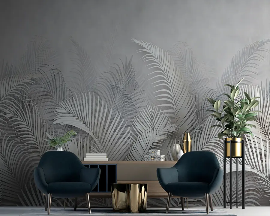 Murales de pared Hojas de palma tropical en color delicado u94511 murales de pared Hojas de palma tropical en color delicado u94511