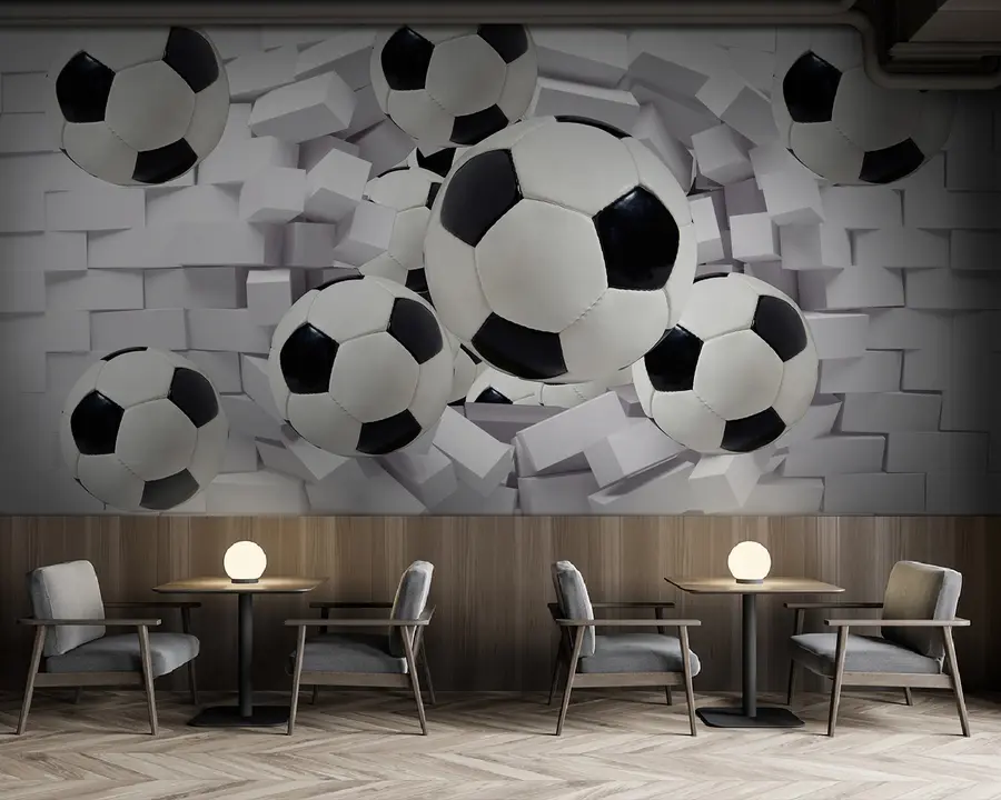 murales de pared Balones de fútbol en el fondo de una pared de ladrillos u94958