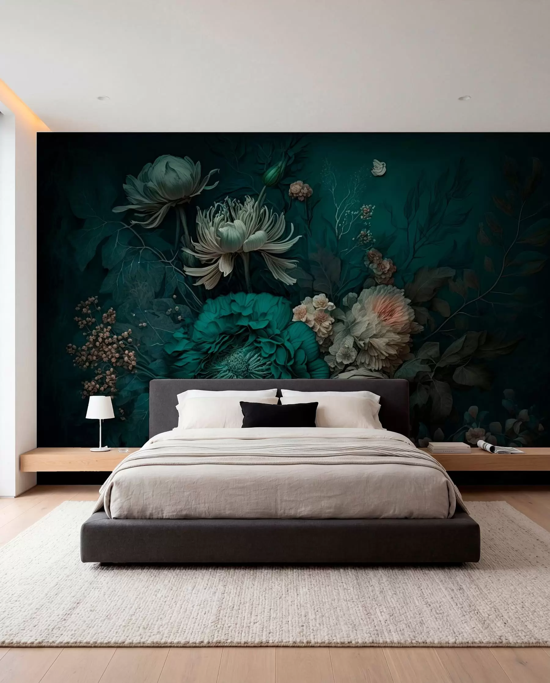 murales de pared Flores sobre verde nocturno u75402