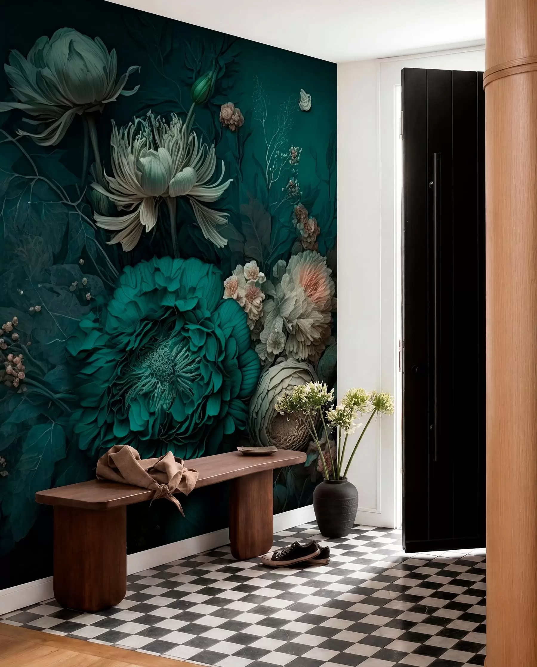 murales de pared Flores sobre verde nocturno u75402
