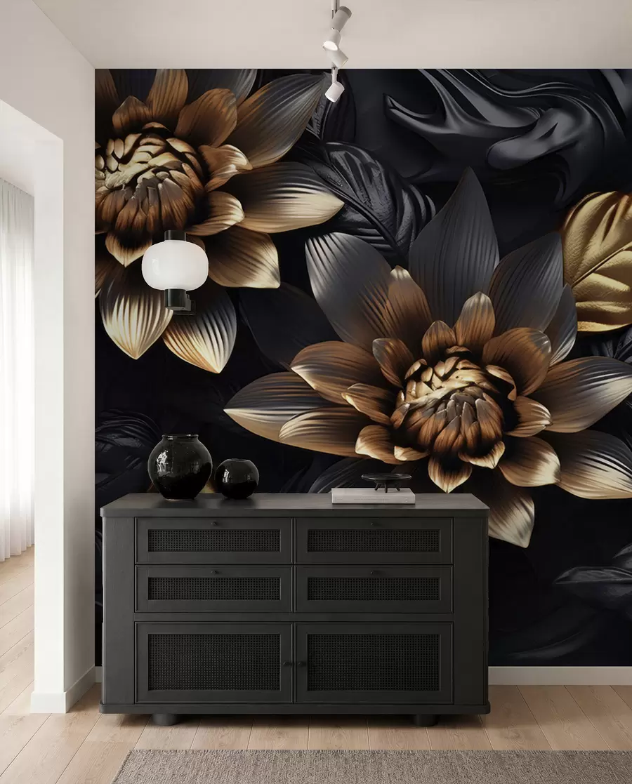 murales de pared Flores voluminosas negras u95244
