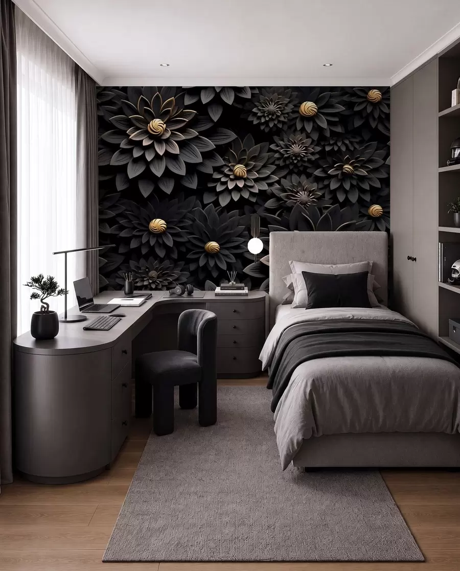 murales de pared Flores negras con efecto 3D u95249